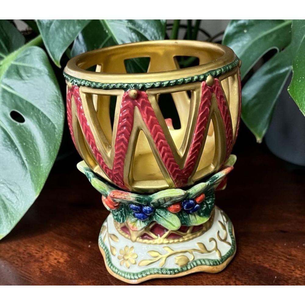 Fitz & Floyd Classic Jolly Ole St Nick Candleholder‎ Votive Festive Holiday Xmas